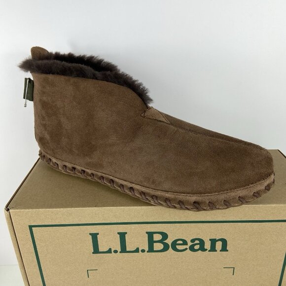 NEW LL Bean Wicked Good Slippers Mens Size 11 M Brown Suede Shearling Booties - Picture 1 of 8